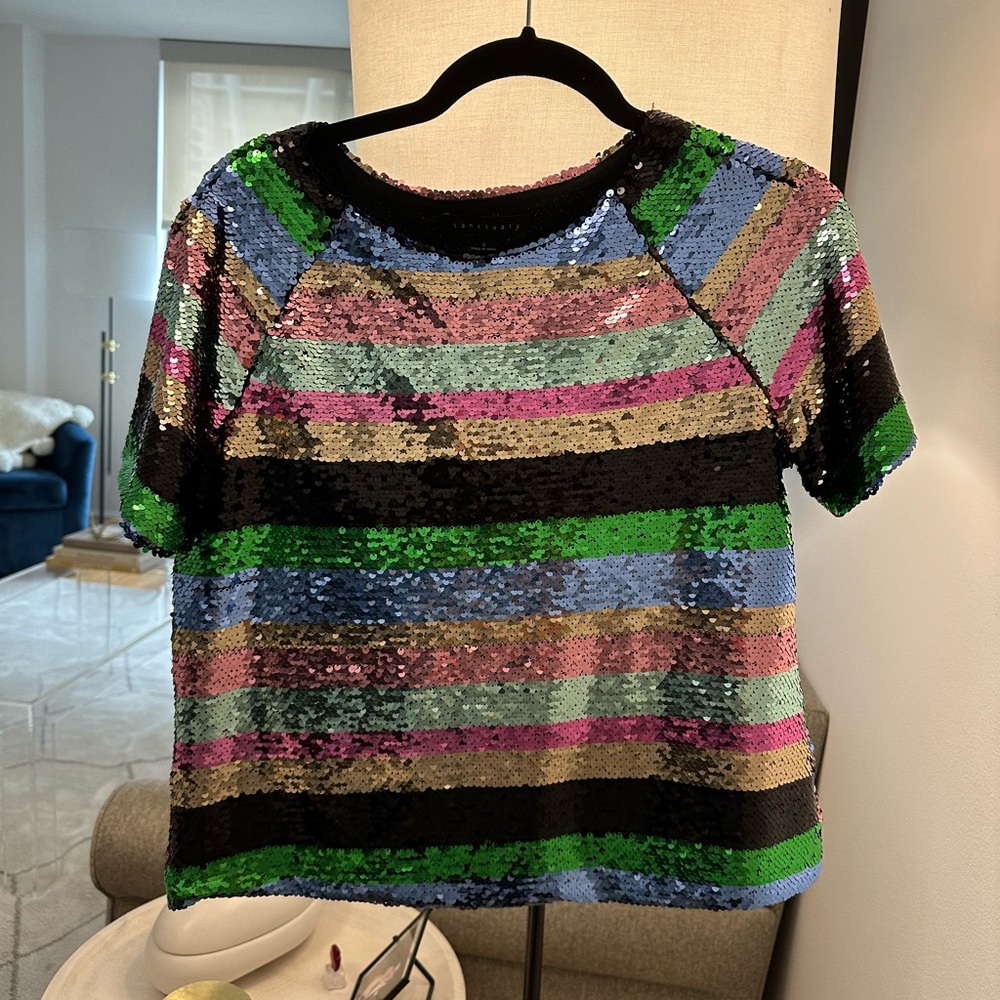 Multicolor Sequin Striped Women's Top